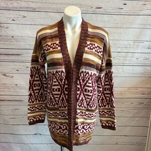 Lucky Brand Boyfriend Cardigan Sweater Red Jacquard Southwestern Size Small NWT